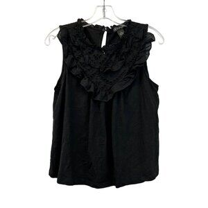 Design 365 Sleeveless Ruffle Neck Pullover Blouse Black Womens Size Large